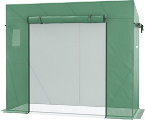 Estufa de jardim com proteção UV, 2 janelas com redes mosquiteiras + barras de reforço, 200 x 77 x 169 cm, aço com revestimento PE verde