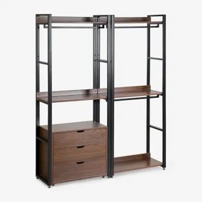 Armário Modular Aberto De 2 Peças Com Gavetas Em Aço E Mdf Ariaster Preto - Sklum