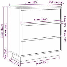 Criado-mudo vidaXL com LED Madeira Antiga 71x34,5x75 cm Madeira de Eng