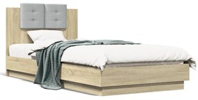 Estrutura cama c/ cabeceira/luzes LED 90x200 cm carvalho sonoma