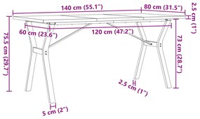 Mesa de jantar estrutura em Y 140x80x75,5cm pinho/aço