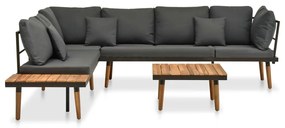 4 pcs conj. lounge jardim c/ almofadões madeira acácia maciça