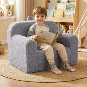 Sofá para crianças, espuma de alta densidade, capa de pelúcia com fecho, lavável, alça de transporte, antiderrapante, a partir dos 3 anos, cinzento