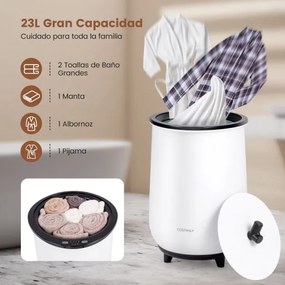 Aquecedor de toalhas Cubo 23L com 3 níveis de aquecimento Temporizador de 20/40/60/90 minutos Branco e Preto
