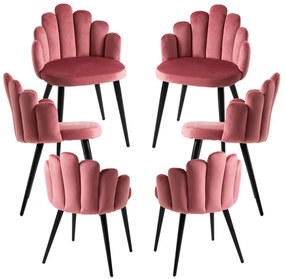 Pack 6 Cadeiras Hand Veludo Pernas Pretas - Rosa