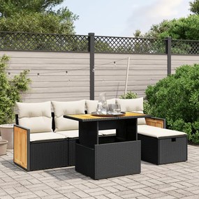 6 pcs conjunto sofás de jardim c/ almofadões vime PE preto