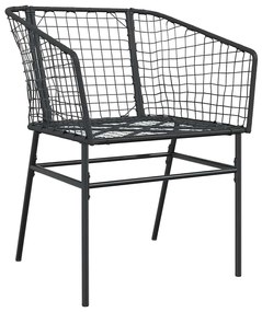 3 pcs conjunto de jantar para jardim vime PE vidro preto