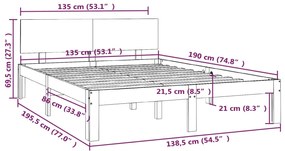 Estrutura de cama casal 135x190 cm madeira maciça branco