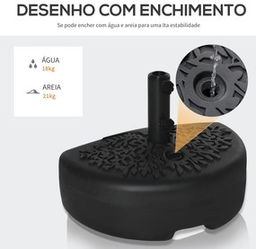 Outsunny Base de Parede para Chapéu de Sol Suporte Semicircular para Chapéu de Sol Preenchido com Areia 21kg ou Água 18kg para Jardim Pátio Terraço Exterior 50x31x18cm Preto
