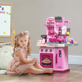 Conjunto de cozinha infantil 53 C x 22 L x 69 A cm com 33 peças para crianças dos 3 aos 6 anos, com luzes e sons realistas, cor-de-rosa