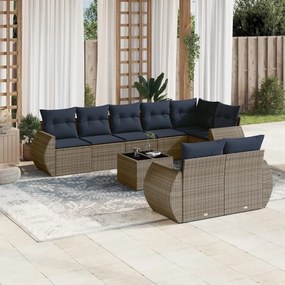 vidaXL 9 pcs conjunto sofás p/ jardim c/ almofadões vime PE cinzento