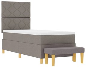 Cama Box Spring com Colchão &amp; Banco Taupe 80x200 cm Tecido