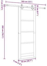Porta Deslizante vidaXL com Conjunto de Ferragens Brancas 78x202 cm Ma