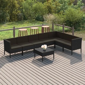 vidaXL 8 pcs conjunto lounge de jardim c/ almofadões vime PE preto