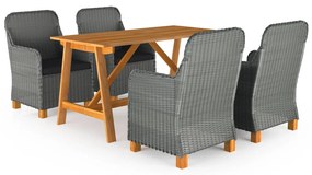 5 pcs conjunto de jantar para jardim cinzento-claro