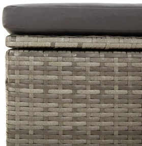 3 pcs conjunto lounge de jardim c/ almofadões vime PE cinzento