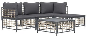 4 pcs conjunto lounge de jardim c/ almofadões vime PE antracite
