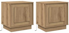 Criados-mudos com luzes LED 2 pcs Carvalho Artesanal 44x34.5x45 cm