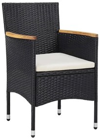 5 pcs conjunto de bistrô p/ jardim vime PE/madeira maciça preto