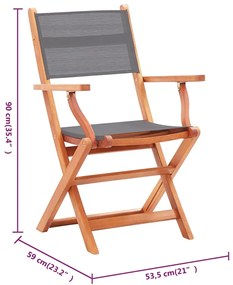 Cadeiras jardim dobráveis 8pcs eucalipto maciço/textilene cinza
