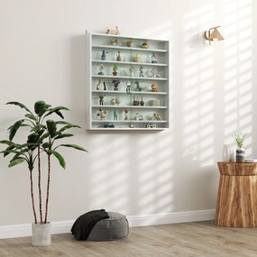 Vitrina de Parede em Madeira com Prateleiras Ajustáveis e 2 Portas Deslizantes de Vidro 80x9,5x83 cm Branco