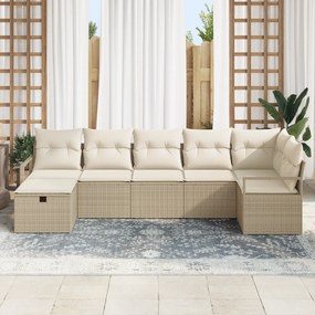 Conjunto de Sofá de Jardim vidaXL de 7 Peças com Almofadas Bege Rattan
