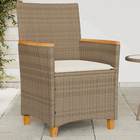 vidaXL Cadeiras de jardim c/ almofadões 2 pcs vime PE/madeira bege