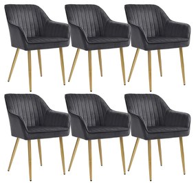Cadeira de Jantar SONGMICS, Poltrona Estofada com Braços, Pernas de Metal, Capa de Veludo, Sala de Estudo, Quarto, Cinza e Dourado LDC077G01