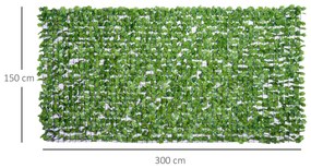 Outsunny Vedação Artificial em Rolo 3x1,5m Vedação de Privacidade para Balcão Jardim Exterior Planta Decorativa de Parede PE Verde