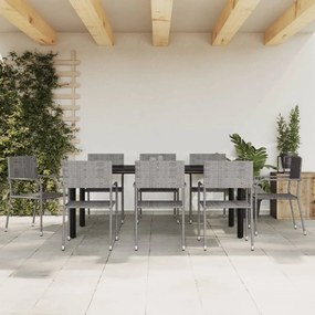 vidaXL 9 pcs conjunto de jantar para jardim vime PE e aço cinza/preto