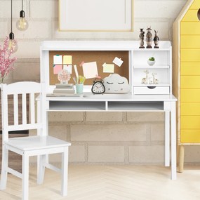 Conjunto de secretária e cadeira para crianças com Gavetas e Estantes Branco