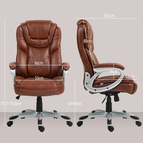 Cadeira de escritório com função de balanço e rodas giratórias a 360°, 66 x 75,5 x 115,5-124,5 cm, castanha