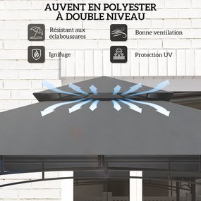 Tenda para churrasco de dois andares com cobertura para jardim e iluminação LED, 240 x 150 x 250 cm(GRELHADOR NÃO INCLUIDO), cinzento escuro