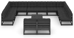 13 pcs conjunto longue jardim c/ almofadões pinho maciço preto