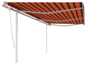 Toldo retrátil manual com postes 6x3,5 m laranja e castanho