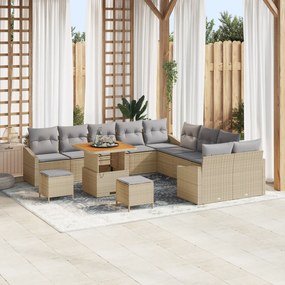 Conjunto de Sofás de Jardim vidaXL com Almofadas Bege Rattan Poliéster Acácia