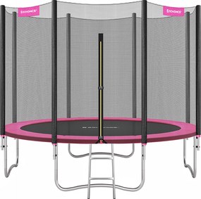 Trampolim de 305 cm de diâmetro com rede de segurança e escada rosa