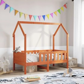 Cama infantil formato casa 70x140 cm pinho maciço castanho-mel