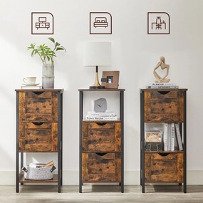 Armário de casa de banho ou Mesa apoio Sala com 2 gavetas 37 x 30 x 80 cm Castanho Vintage-preto