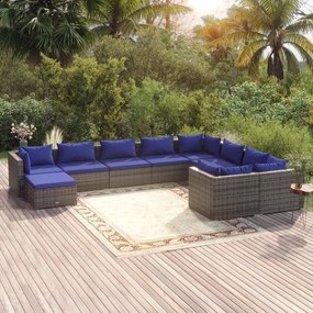 vidaXL 10 pcs conjunto lounge de jardim c/ almofadões vime PE cinzento