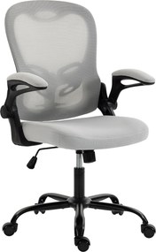 Cadeira de escritório ergonómica, cadeira de escritório em malha, braços rebatíveis, altura ajustável, função de balanço, cinzenta