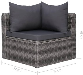 4 pcs conjunto sofás de jardim c/ almofadões vime PE cinzento