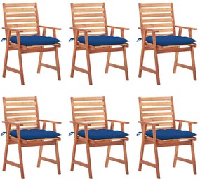 Cadeiras de jantar p/ jardim 6 pcs c/ almofadões acácia maciça