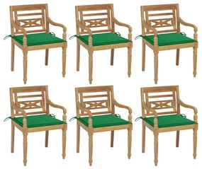 vidaXL Cadeiras Batávia com almofadões 6 pcs madeira de teca maciça