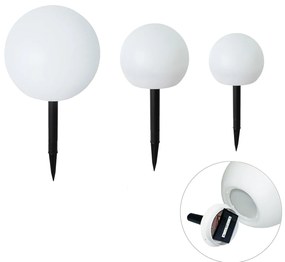 Conjunto de 3 candeeiros de chão para exterior brancos com LED solar IP44 - Ludger