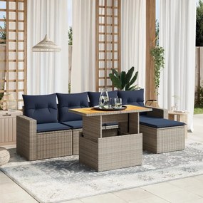 vidaXL 6 pcs conjunto sofás p/ jardim c/ almofadões vime PE cinzento