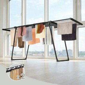 Estendal roupa 62,5 x (113,5-200) x 90 cm, secador de roupa de pé, braços extensíveis preto