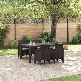 vidaXL Conjunto de Jantar de Jardim 5 Peças com Almofadas Castanho Polirattan