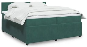 Cama com molas/colchão 200x200 cm veludo verde-escuro