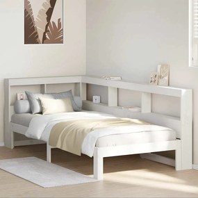 vidaXL Cama com estante sem colchão 100x200 cm pinho maciço branco